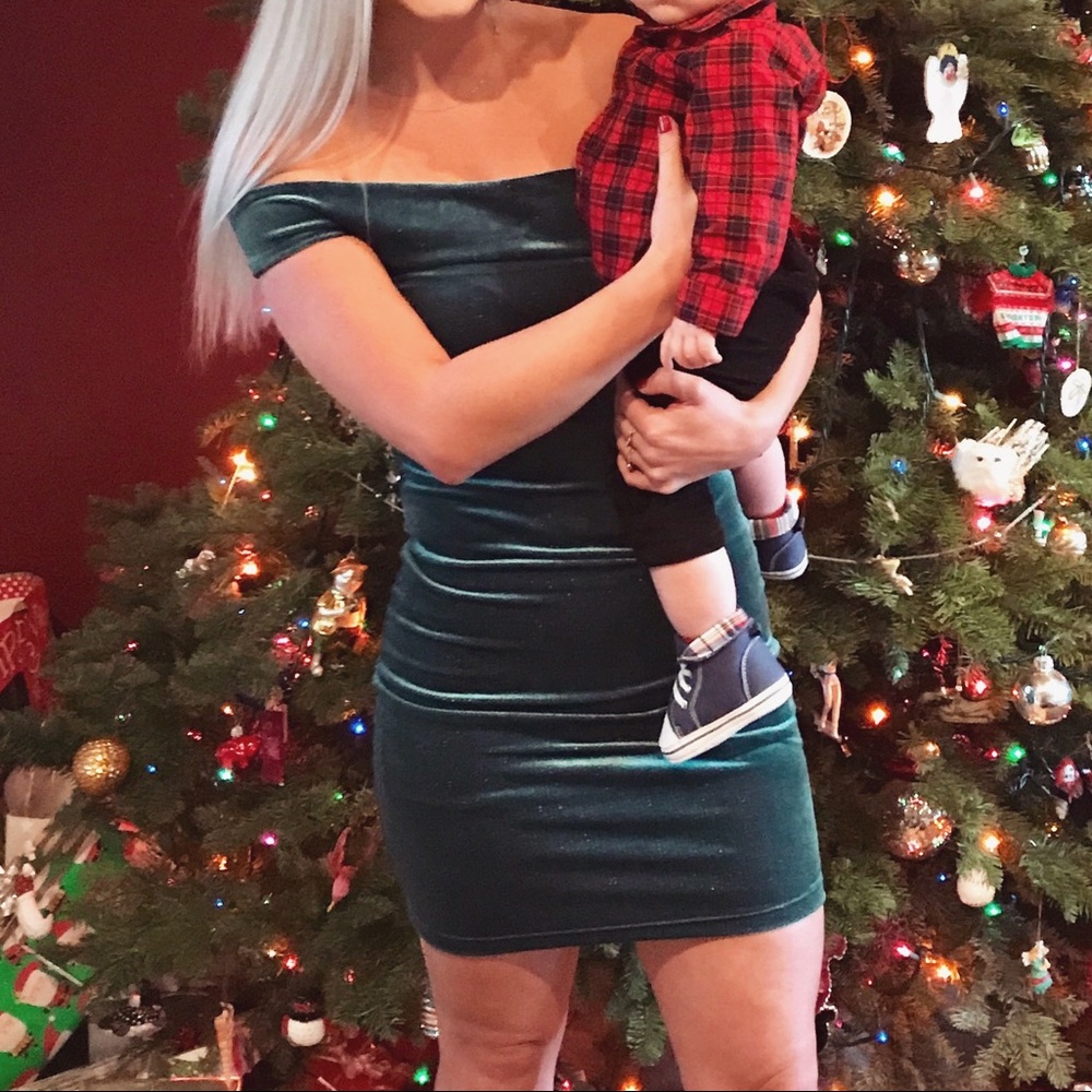 Dark green and gold sparkly velvet bodycon dress